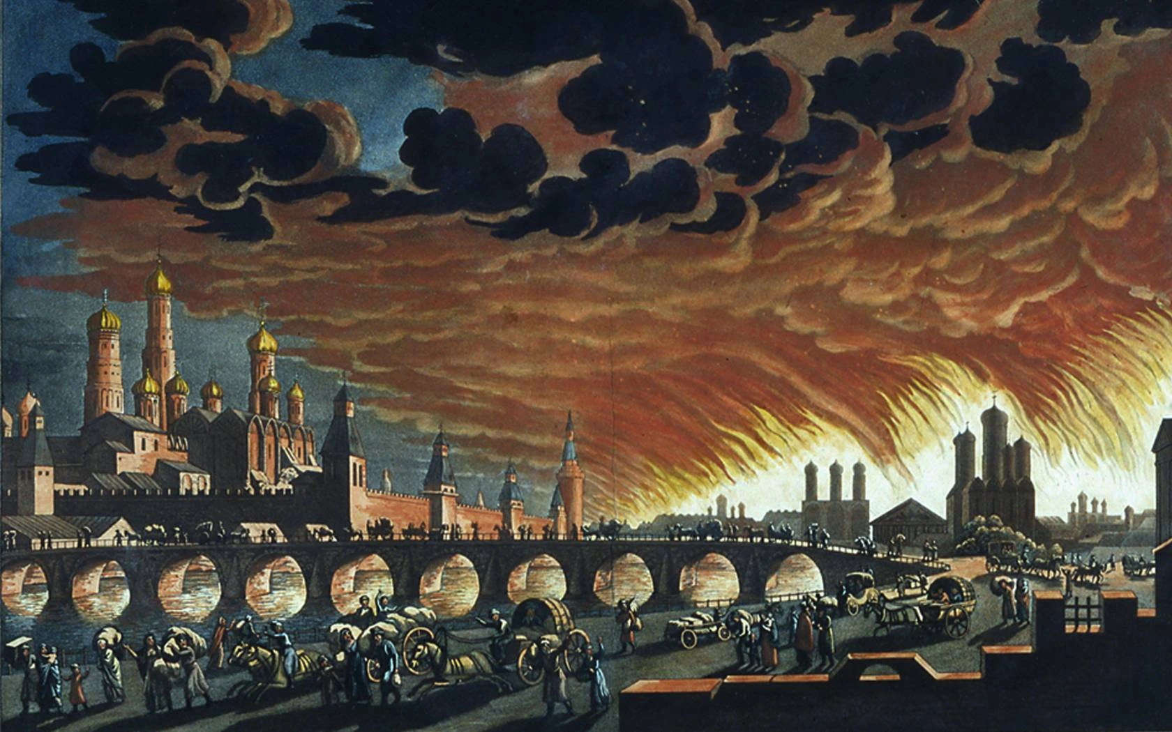 Ilustrasi kebakaran besar di Moskow tahun 1812